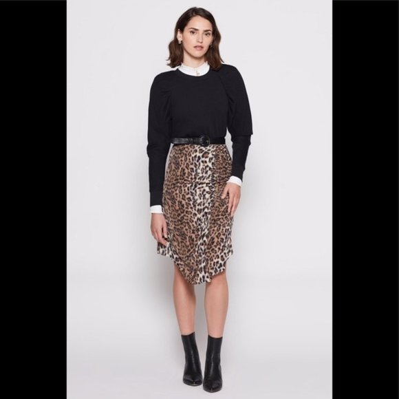 Joie Ornica Midi Asymmetric Pencil Skirt in Light Taupe Animal Print Size 00 - Picture 1 of 6